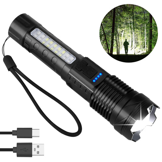 New USB Rechargeable  Flashlight, Waterproof Ultra Bright Tactical Flashlight, Focus Zoomable Outdoor Pocket Flash Light